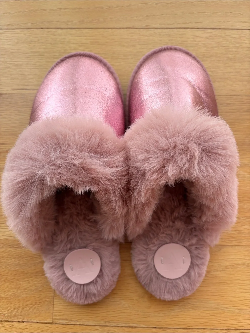 Anthropologie Rose Pink Metallic Faux-Fur Slip-On Slippers for Kids